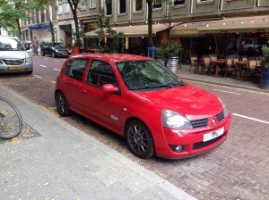 The Clio parked outside the awesome Bazaar in Rotterdam before the return ferry home.